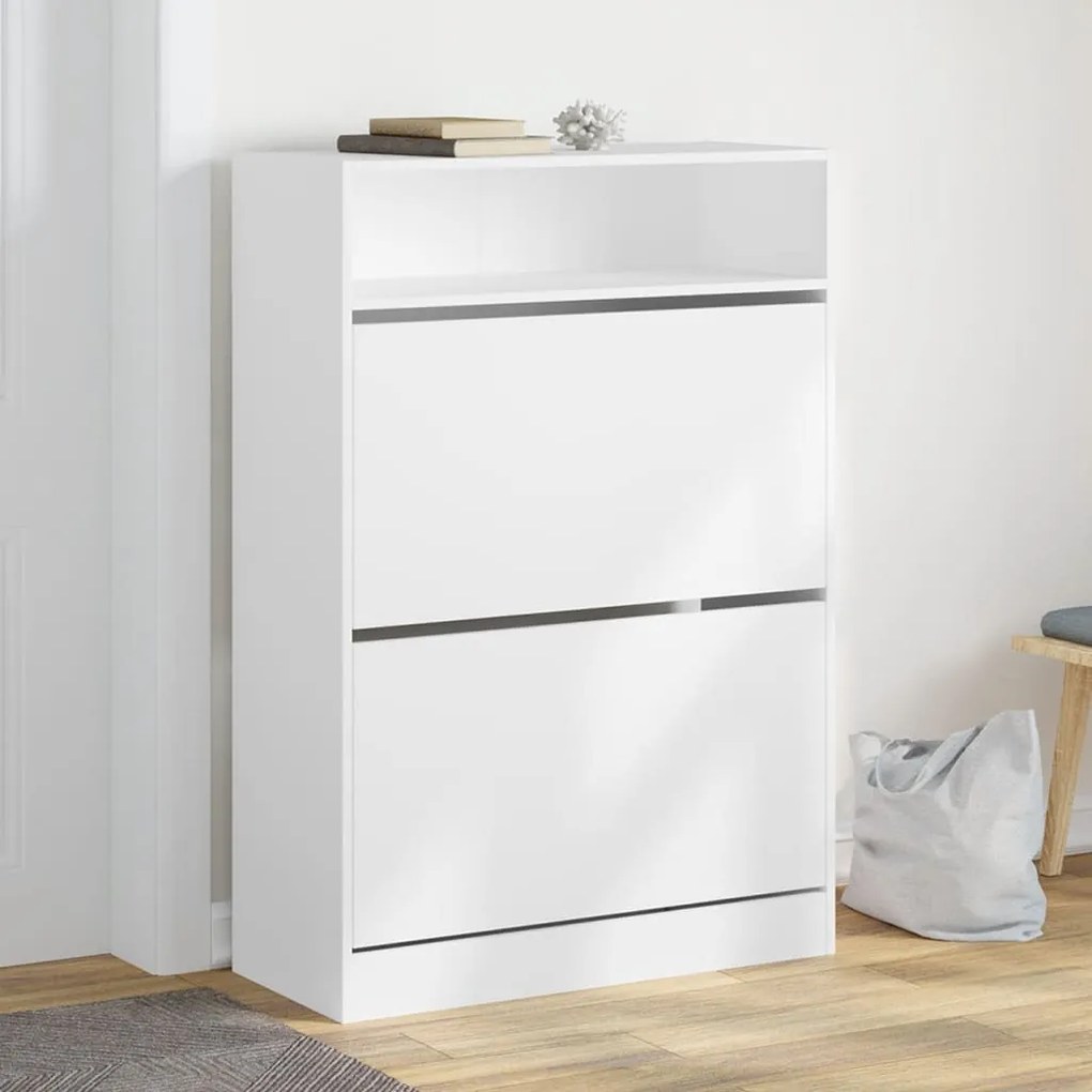 fehér cipőszekrény 2 kihajtható fiókkal 80 x 34 x 116 cm