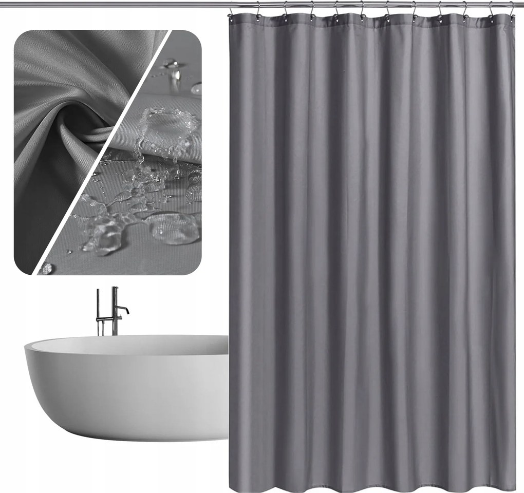 Zuhanyfüggöny Curtain , Penészálló, Textil, Vízálló, Sötétszürke, 100X200