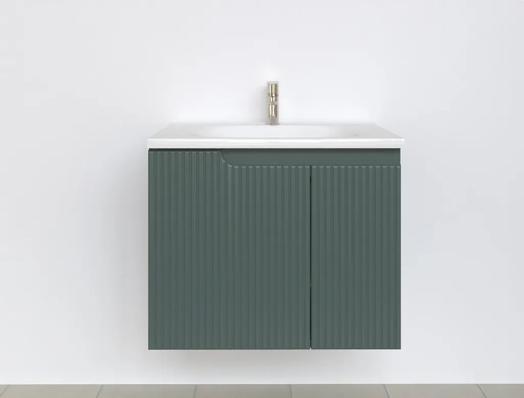 Piramida EURIDIKA fali fürdőszobabútor - műmárvány mosdóval -2 ajtós - PINO ZÖLD - 65 x 48 x 53 cm