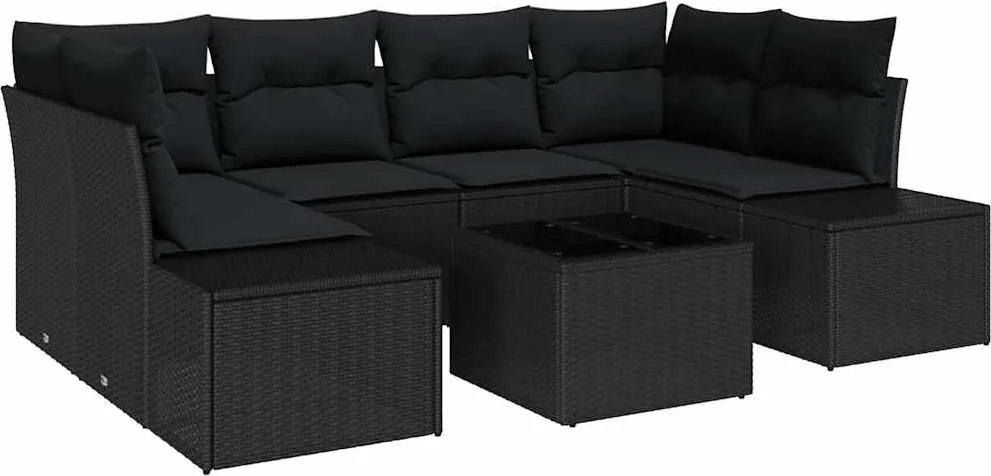 vidaXL Kerti Kanapé Szett párnával tárolóval 8 pcs Fekete polirattan