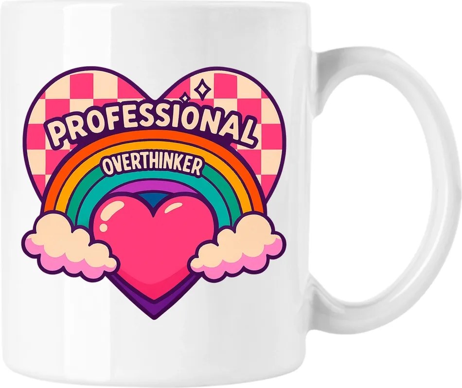 Bögre overthinkier szivárvány szív fehér 330ml