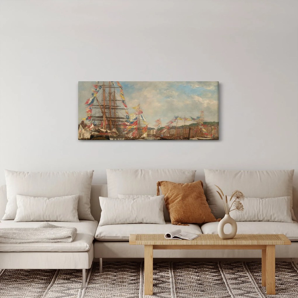 Kép - Eugène Boudin, Festival in the Harbor of Honfleur, reprodukciók (120x50 cm)