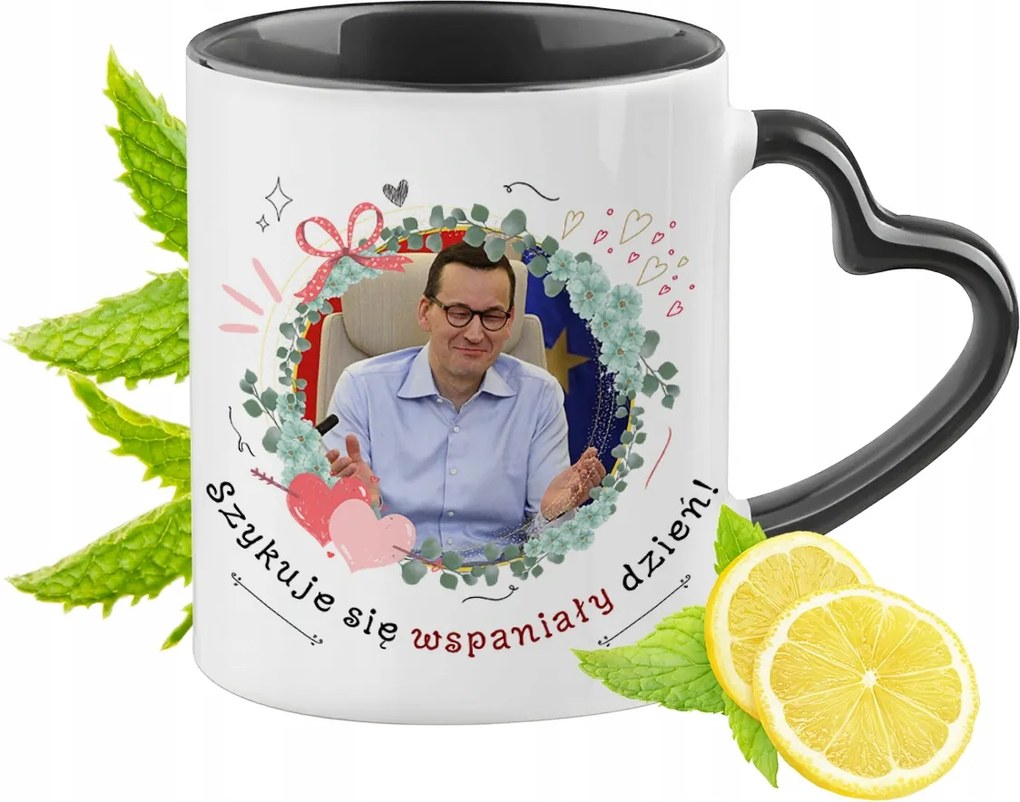 Mateusz Morawiecki Fekete Bögre Szív Alakú Füllel Ajándék