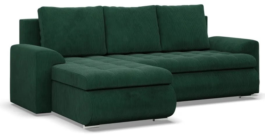 Tokio sarokkanapé, 2 ágyneműtartóval, kordbársony, baloldali, zöld