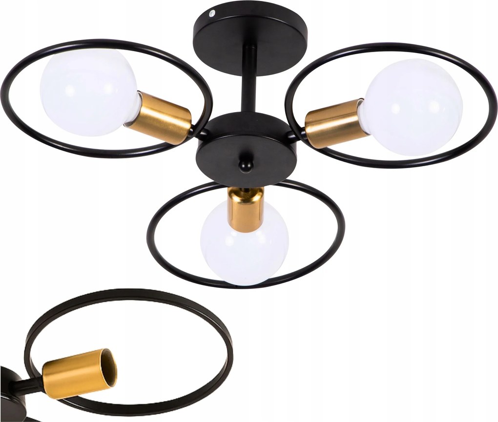 Mennyezeti lámpa fekete-arany 3 Fénypont Loft Glamour 3x E27