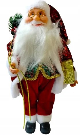 Mikulás figura, álló, piros, zsákos, 45 cm-es