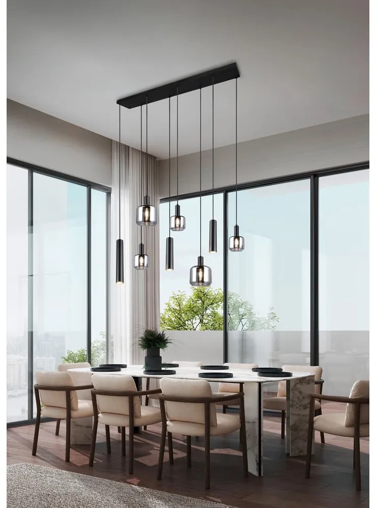 Fekete függőlámpa fém-üveg búrával Mataro – Trio