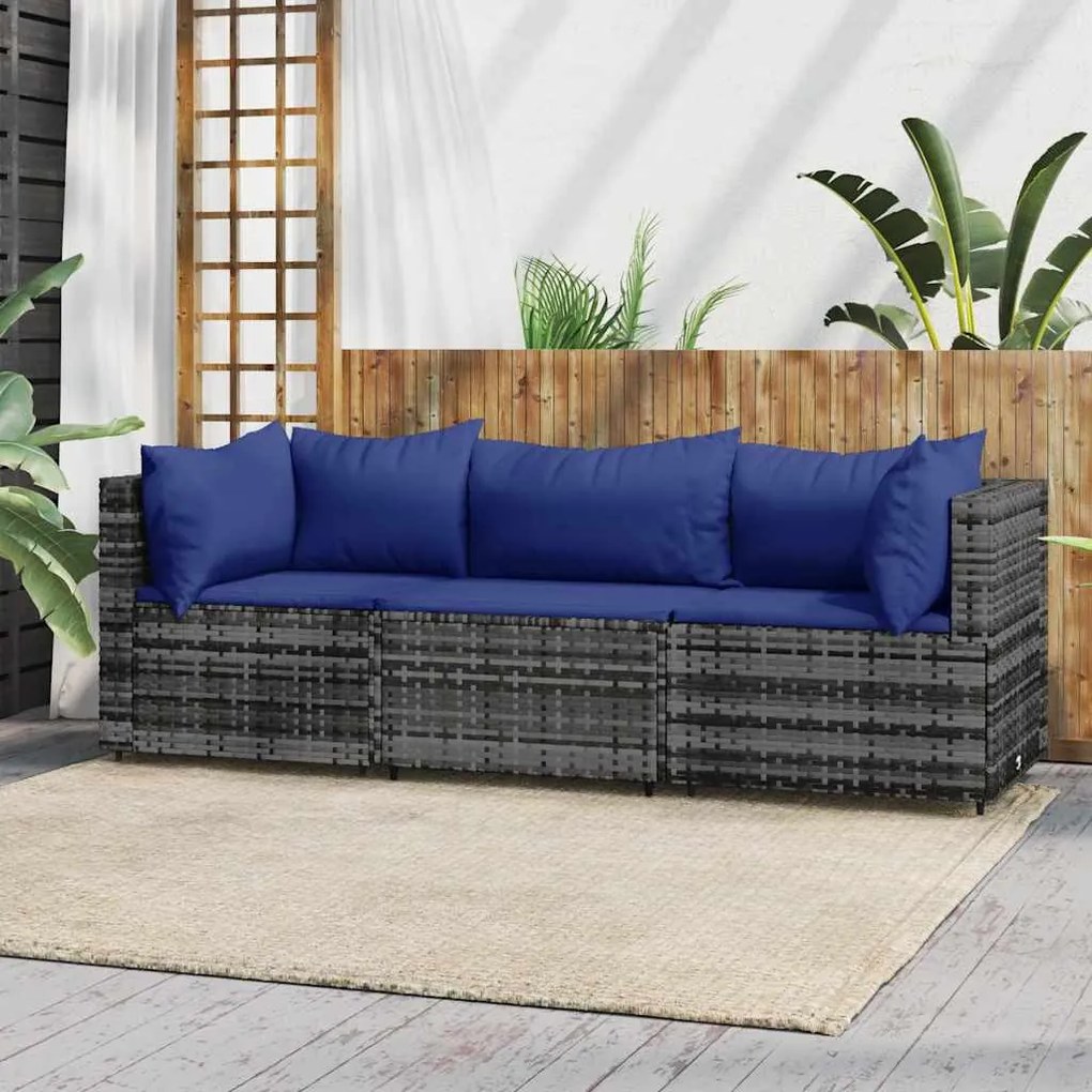 3 részes szürke polyrattan kerti ülőgarnitúra párnákkal