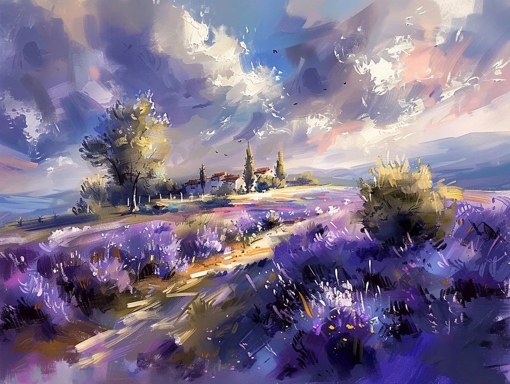 Vászonkép Canvas Tájkép Város Levendula Mező 80x60