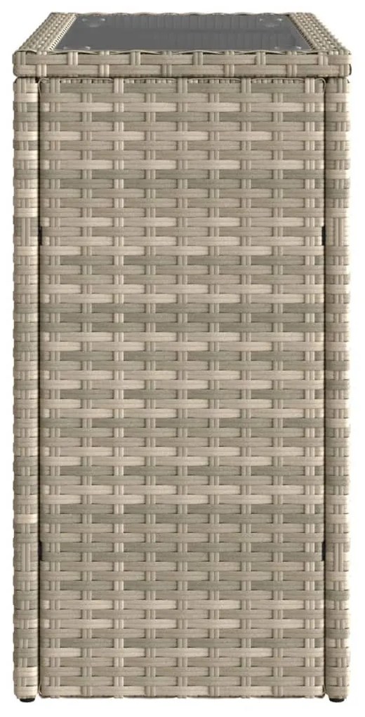 világosszürke polyrattan kerti kisasztal üveg lappal58x27,5x55cm