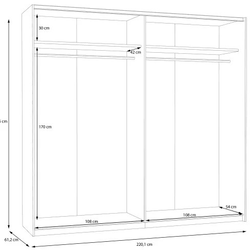 KARO tükrös gardróbszekrény 220x210 cm, fehér