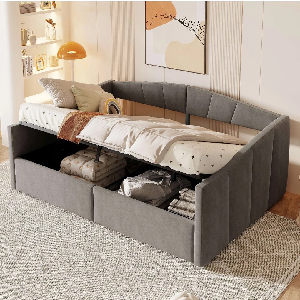 Kárpitozott ágy Kanapé alvás funkcióval 140*200 cm Hidraulikus Szürke