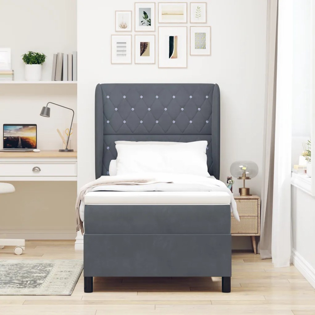 Boxspring Ágy Matrac Közép Szürke 90x190 cm Bársonyos