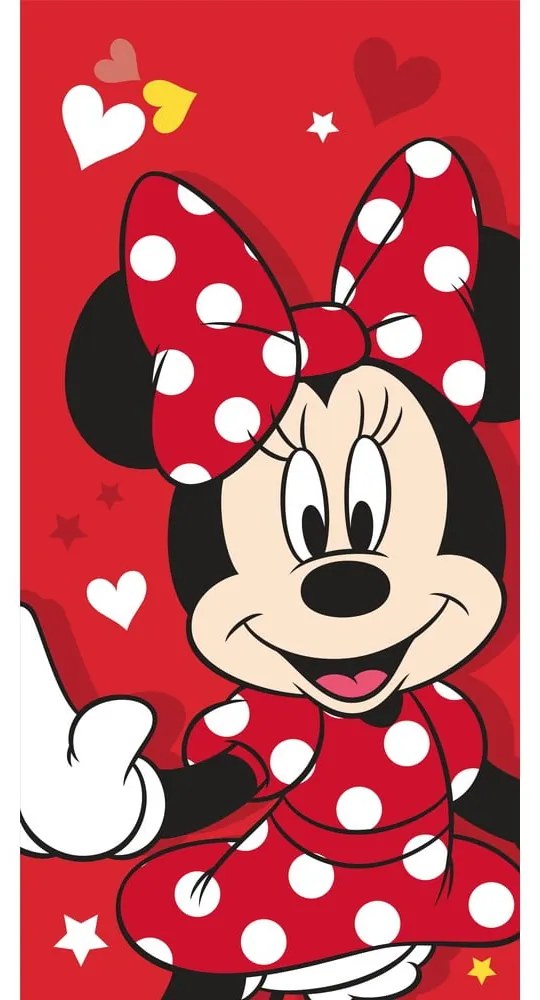 Piros pamut gyerek fürdőlepedő 70x140 cm Minnie "Red heart" – Jerry Fabrics