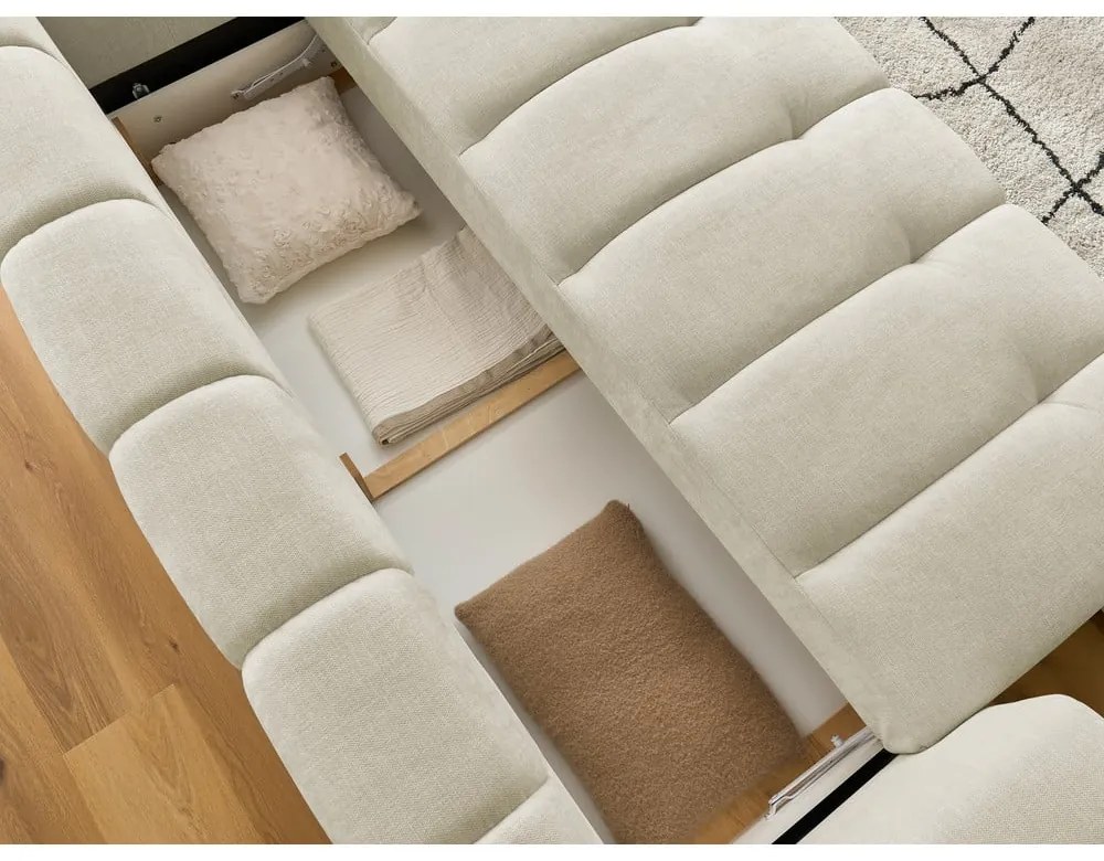 Bézs kinyitható-tárolóhelyes kanapé 251 cm Fuji – Bobochic Paris