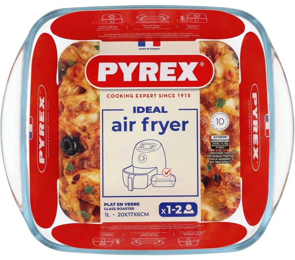 Pyrex négyzet alakú sütőtál Air Fryer 1 l, 20 x 17 x 6 cm, 1 l