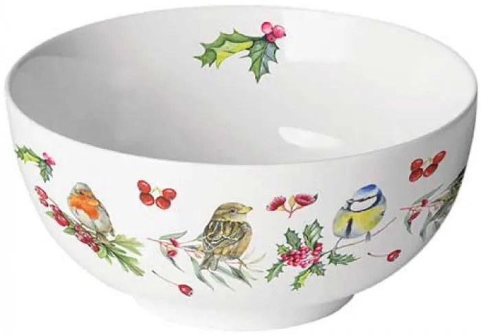 Karácsonyi porcelán müzlis tálka 6,5x14 cm Téli Madárdal