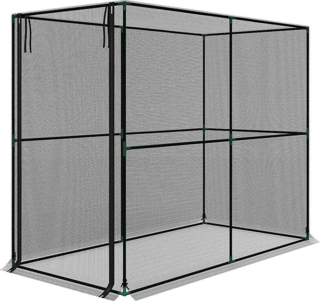 Outsunny finom szövésű növényvédő háló acélvázzal és cipzáras ajtóval, 200 x 100 x 160 cm — fekete | Aosom