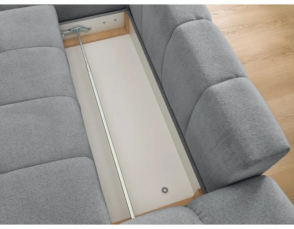 Sötétszürke zsenília kinyitható-tárolóhelyes sarokkanapé (bal oldali-heverő résszel) Everest – Bobochic Paris