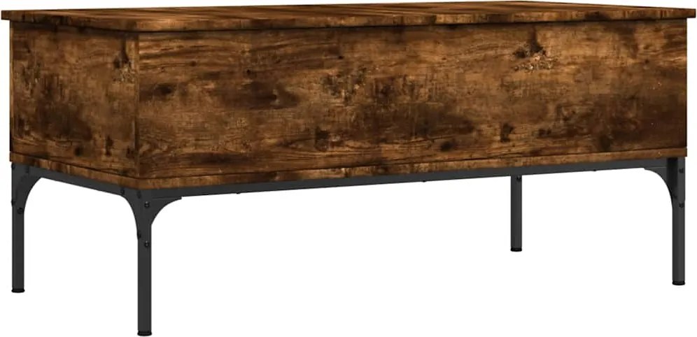 vidaXL füstös tölgy szerelt fa és fém dohányzóasztal 100 x 50 x 45 cm