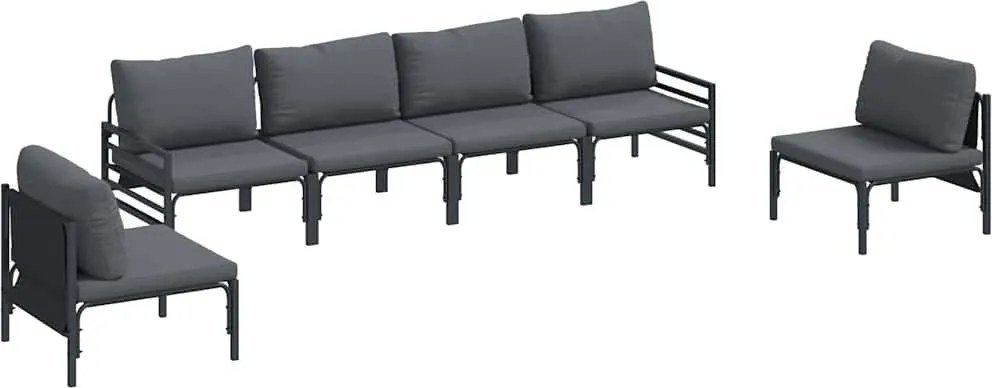 vidaXL Kerti Kanapé Szett párnával 6 pcs Fekete Acél