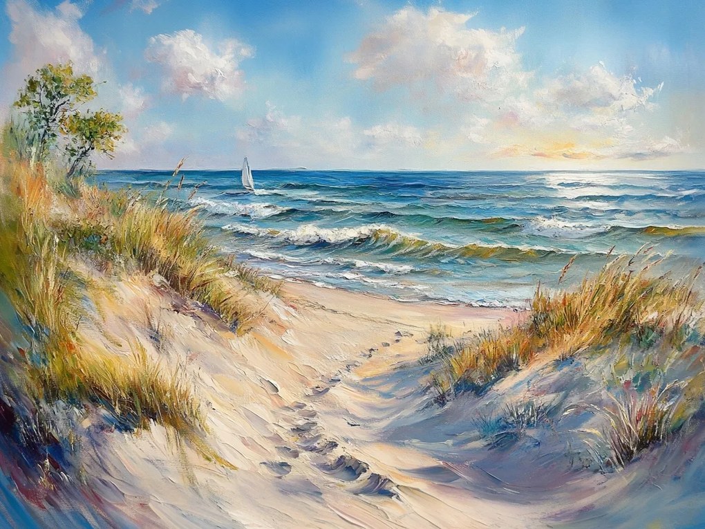 Vászonkép Canvas Tájkép Tengerpart Hullámok Vitorlás Szörf 100x75