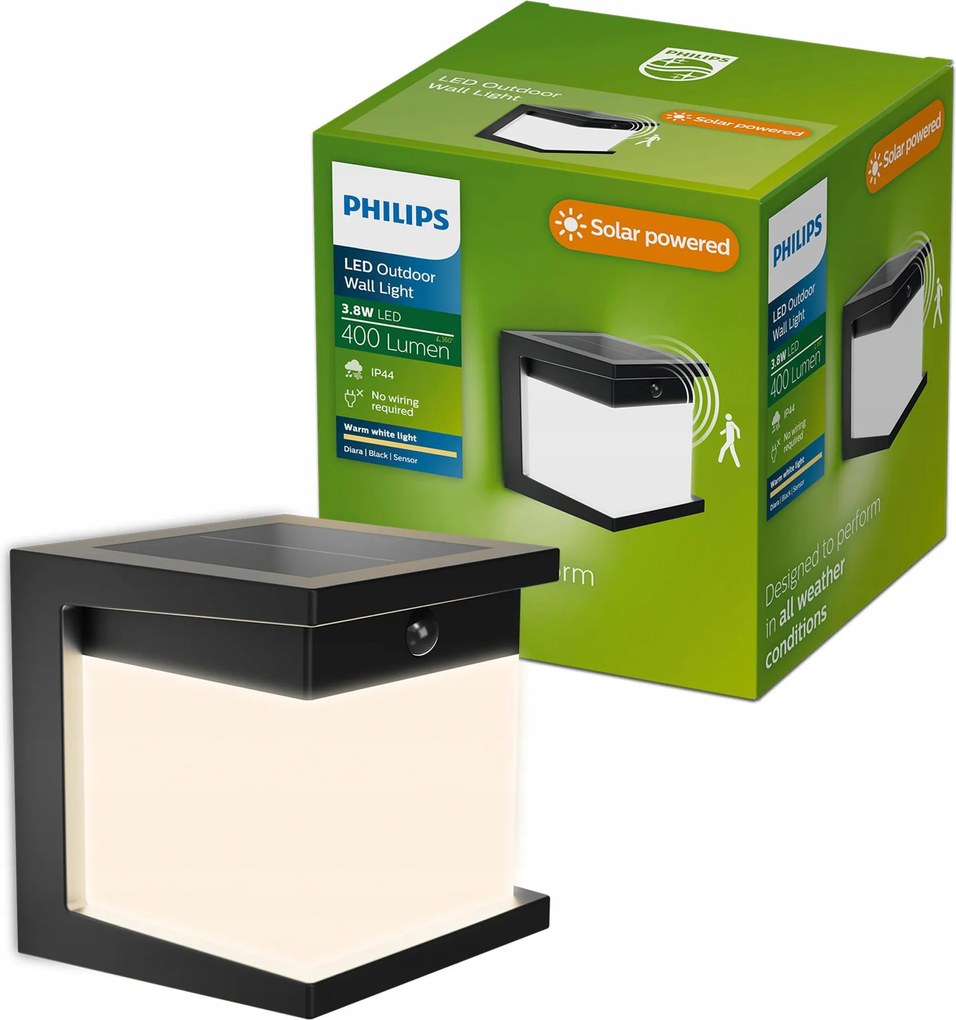 Kerti fali lámpa Kültéri napelemes lámpa 3.8W mozgásérzékelő Diara Philips