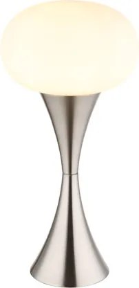 Globo 21027N Asztali lámpa, fém nikkel matt, fehér üveg, kábel PVC fekete, billenőkapcsoló a kábelen, ø: 180mm, M: 369mm, kábel hossza 1500mm, 1x E14 25W 230V izzó nélkül