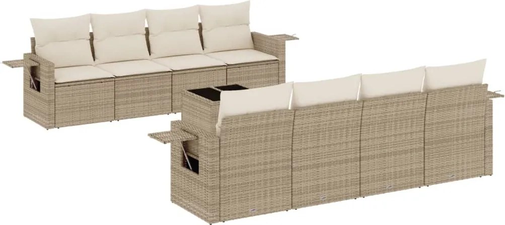 vidaXL 9 részes bézs polyrattan kerti ülőgarnitúra párnákkal