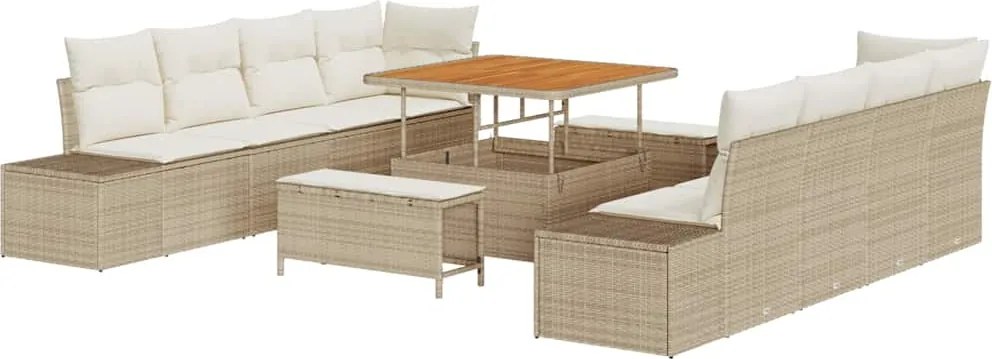 vidaXL Kerti Kanapé Szett párnával 11 pcs Bézs polirattan