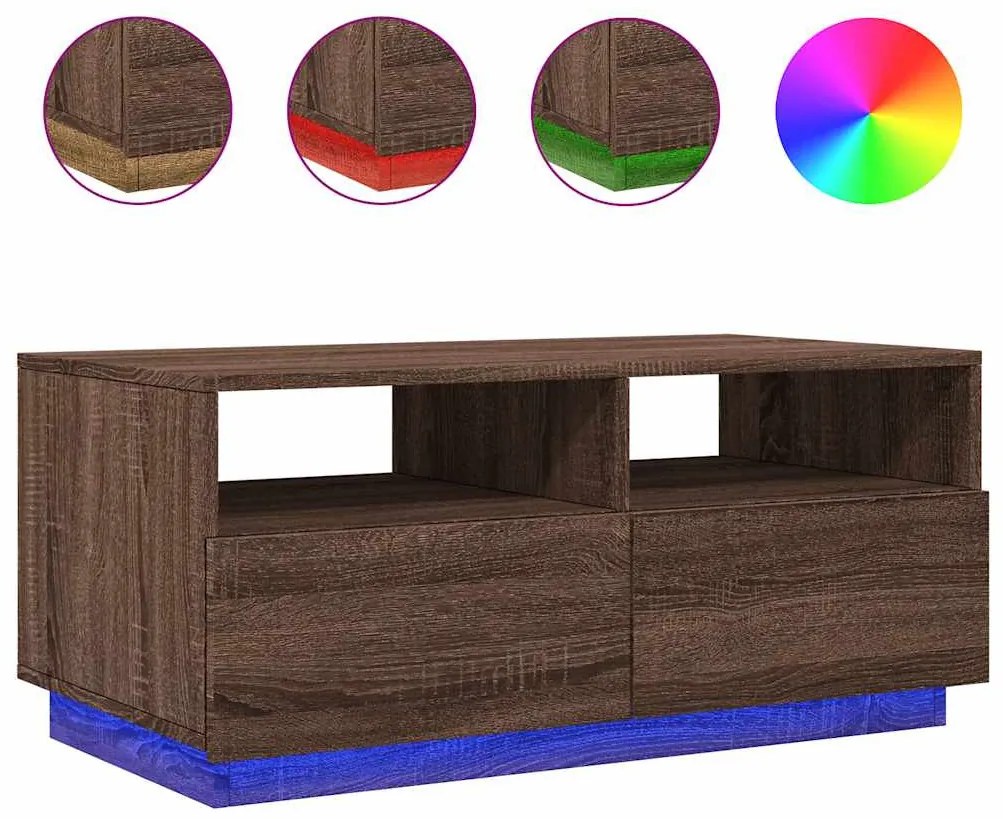 Barna tölgyszínű dohányzóasztal LED-lámpákkal 90x49x40 cm