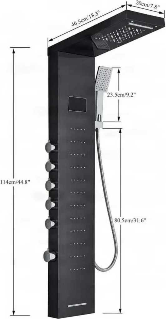 Zuhanyrendszer EYN BSP2040 LED-kijelzővel, vízesés kifolyóval, többféle színváltozatban — Fekete — Sarok