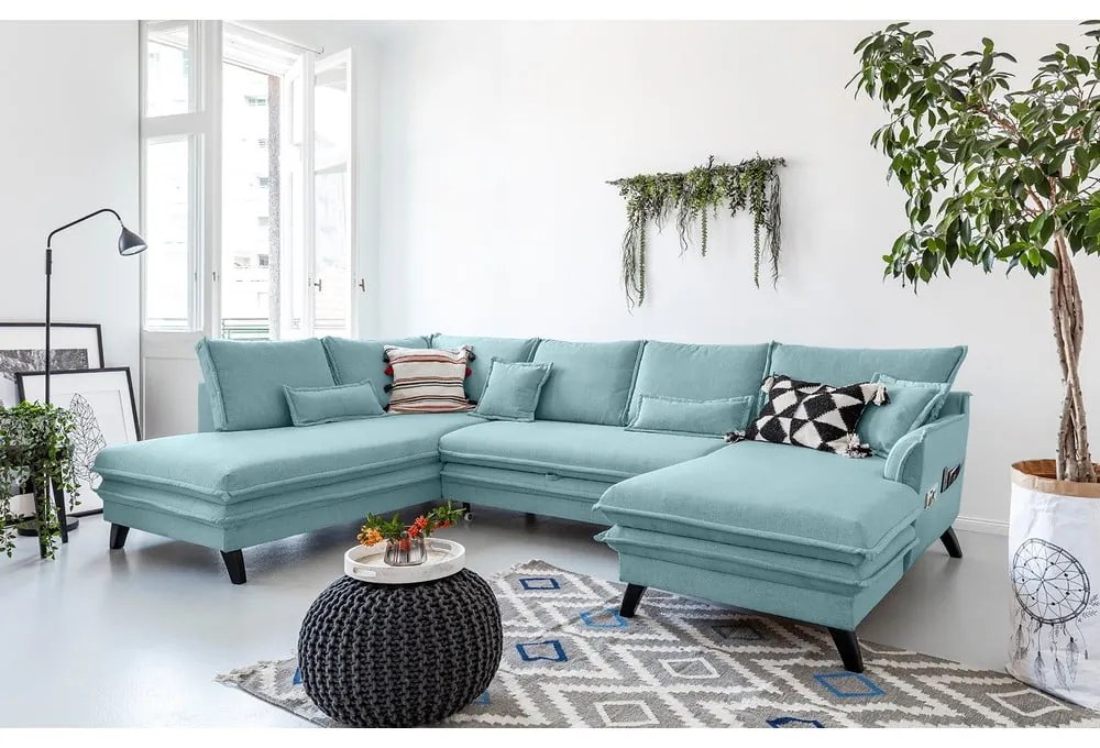 Charming Charlie világoskék kinyitható U alakú kanapé, bal oldali - Miuform