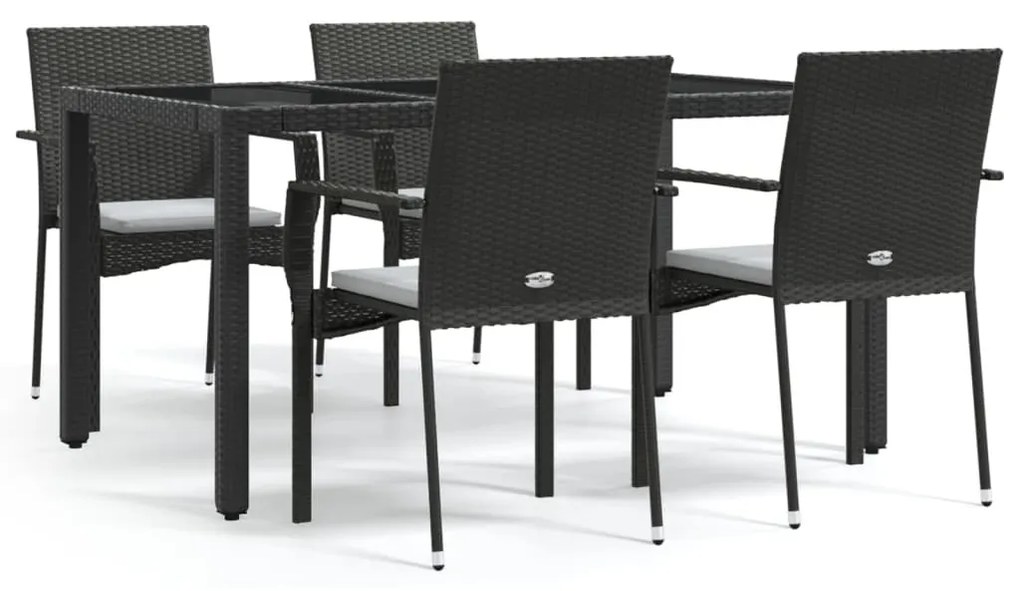 5 részes fekete polyrattan kerti étkezőgarnitúra párnákkal