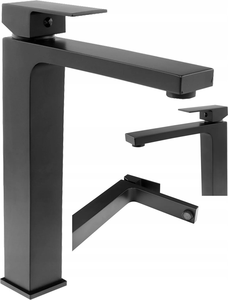 Fürdőszobai Mosdó Csaptelep Fekete Magas Pultra Szerelhető Egyenes Kifolyócső Cube