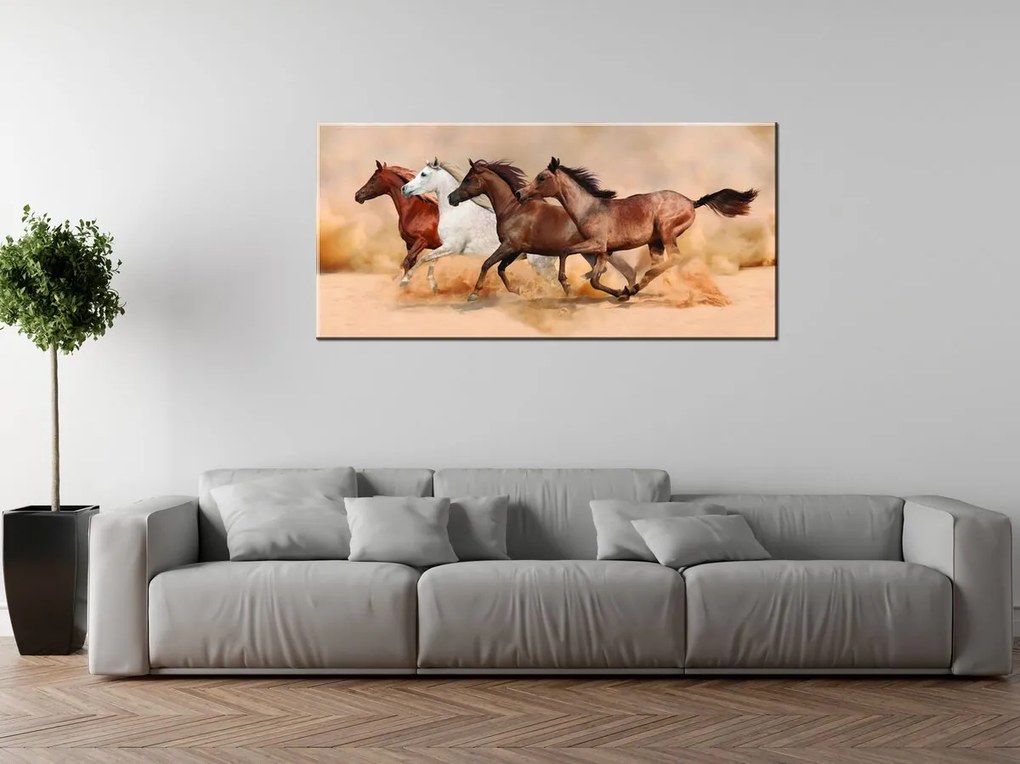 Gario Vászonkép Gyönyöru lovak állománya Méret: 100 x 70 cm