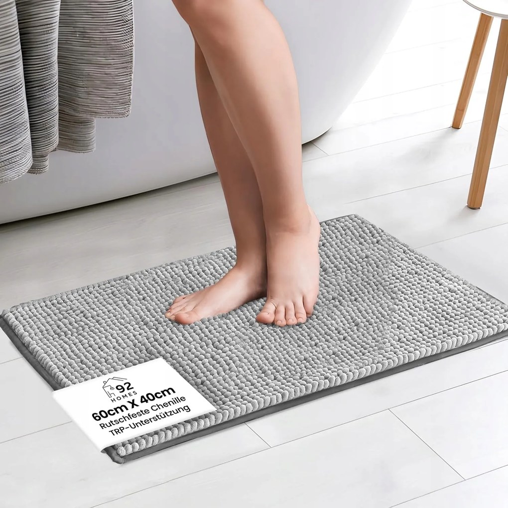 Puha Fürdőszobaszőnyeg 40 x 60 cm Szürke Medenceszőnyeg Nedvszívó szőnyeg