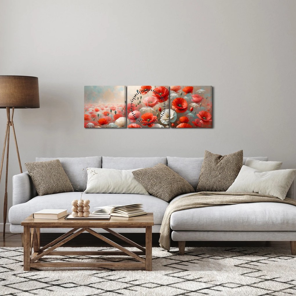 Kép - Pipacsok festménye (órával) (90x30 cm)