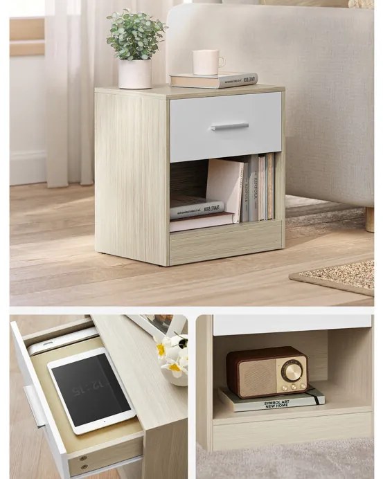 Lerakóasztal 39 × 28 × 41 cm, MDF, fehérített tölgy ANT-E1081 BUK