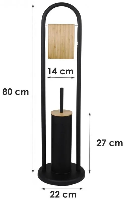 Erga Bakari, WC-papír és WC-kefe tartó 22x22x80 cm, fekete-barna, ERG-YKA-P.BAKARI-BLK