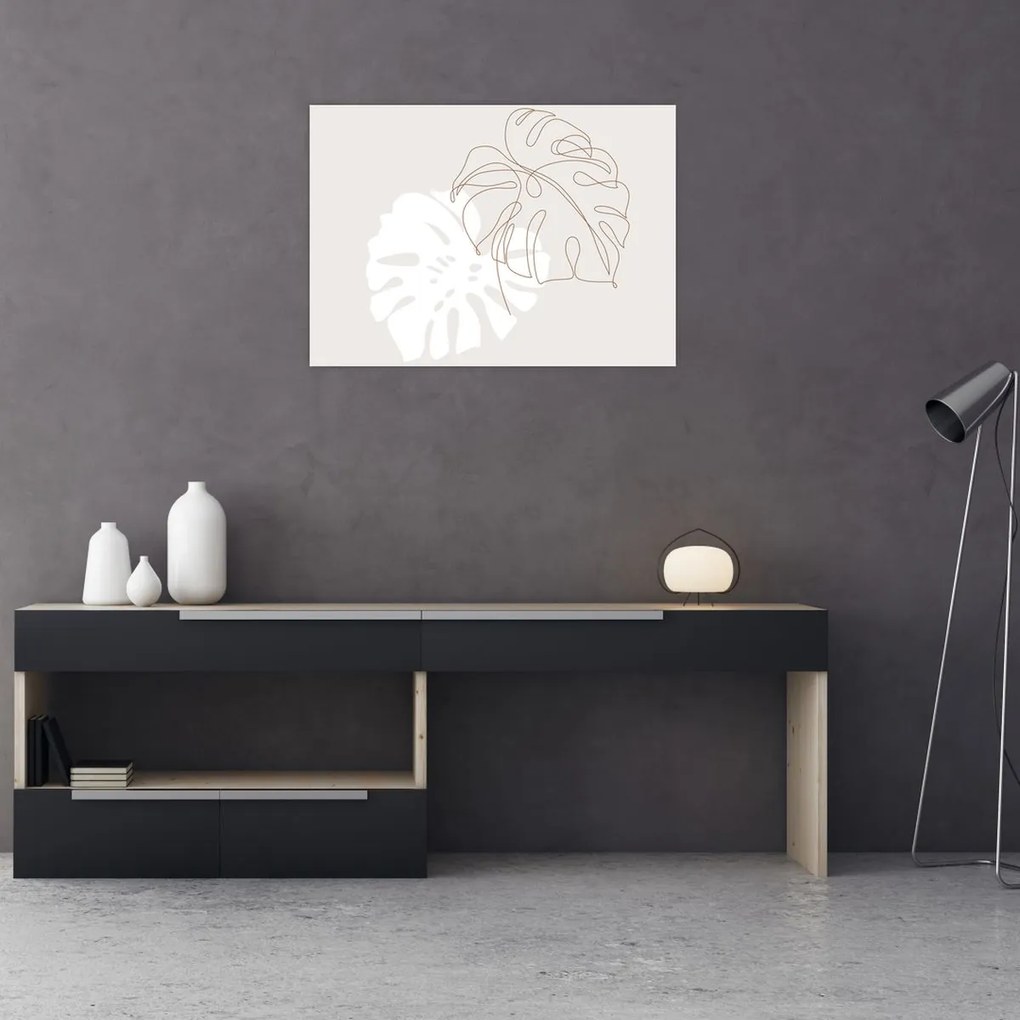 Üveg kép - Line art monstera N⁰2 (70x50 cm)