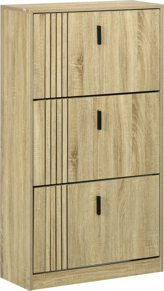 HOMCOM 3-Fiókos Ciposzekrny, 18 Pár, 3 Rekeszes Ciposzekrny, Nagy Kapacitású Előszobába, Rádként, Nappaliba, 63 x 24 x 117 cm, Tölgy | Aosom