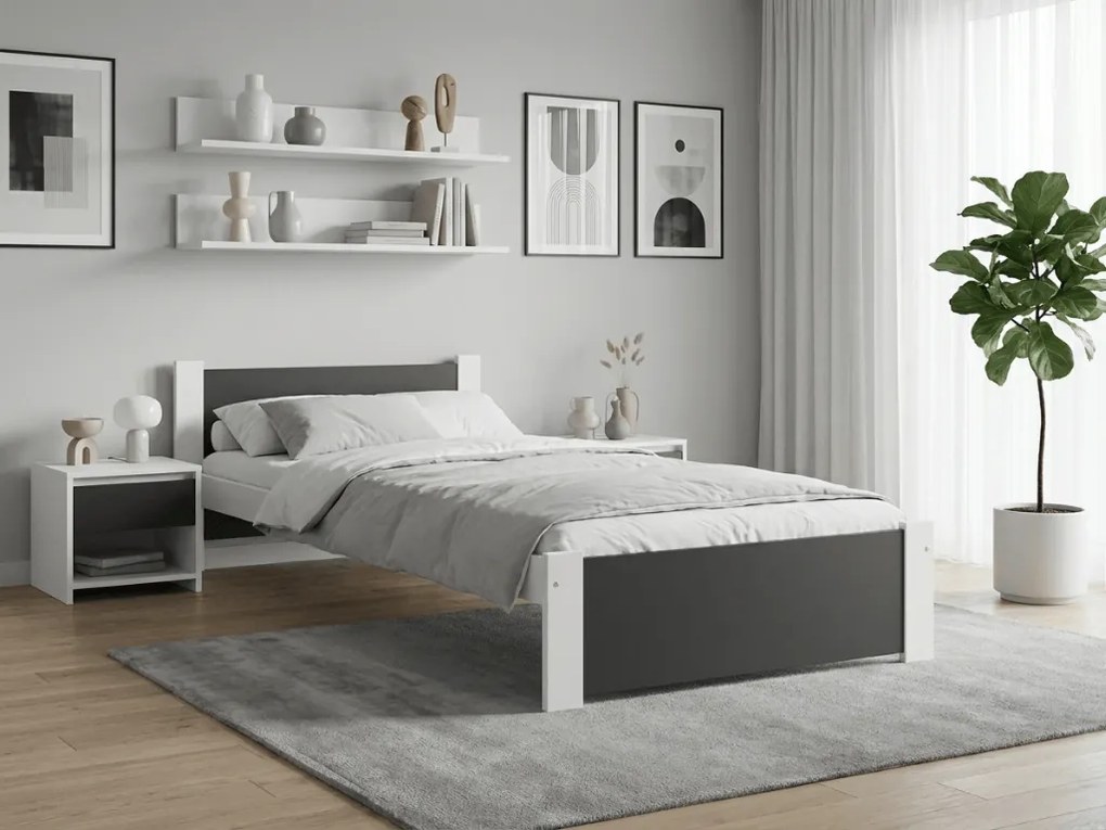 IKAROS ágy 90 x 200 cm, antracit/fehér Ágyrács: Léces ágyrács, Matrac: Matrac nélkül