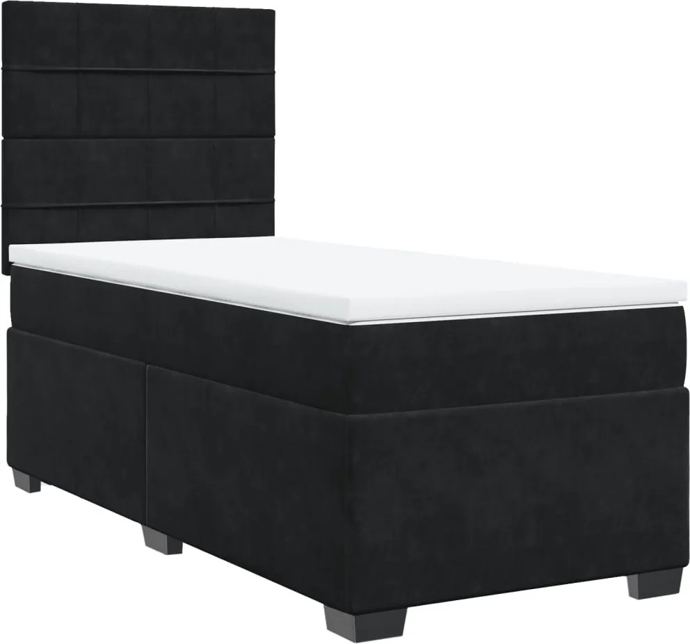 vidaXL fekete bársony rugós ágy matraccal 90 x 200 cm