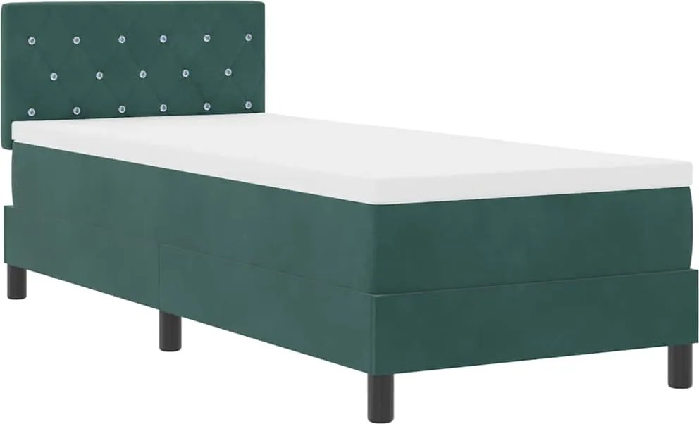 vidaXL LED Box Spring Ágy matracmal Sötétzöld 80 x 200 cm Bársony