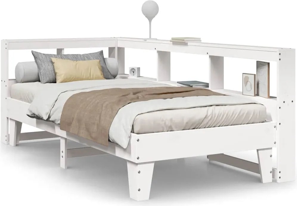 vidaXL fehér tömör fenyőfa könyvespolcos ágy matrac nélkül 90 x 200 cm