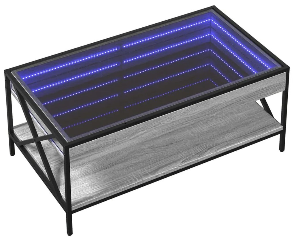 szürke sonoma végtelen hatású LED-es dohányzóasztal 90x50x38 cm