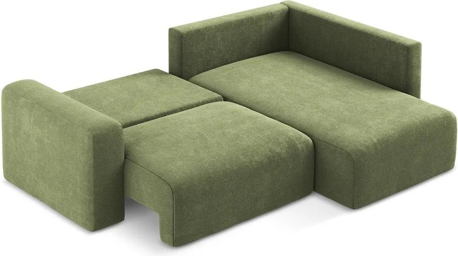 Zöld zsenília kinyitható-tárolóhelyes sarokkanapé (jobb oldali-L alakú) Kona – Makamii