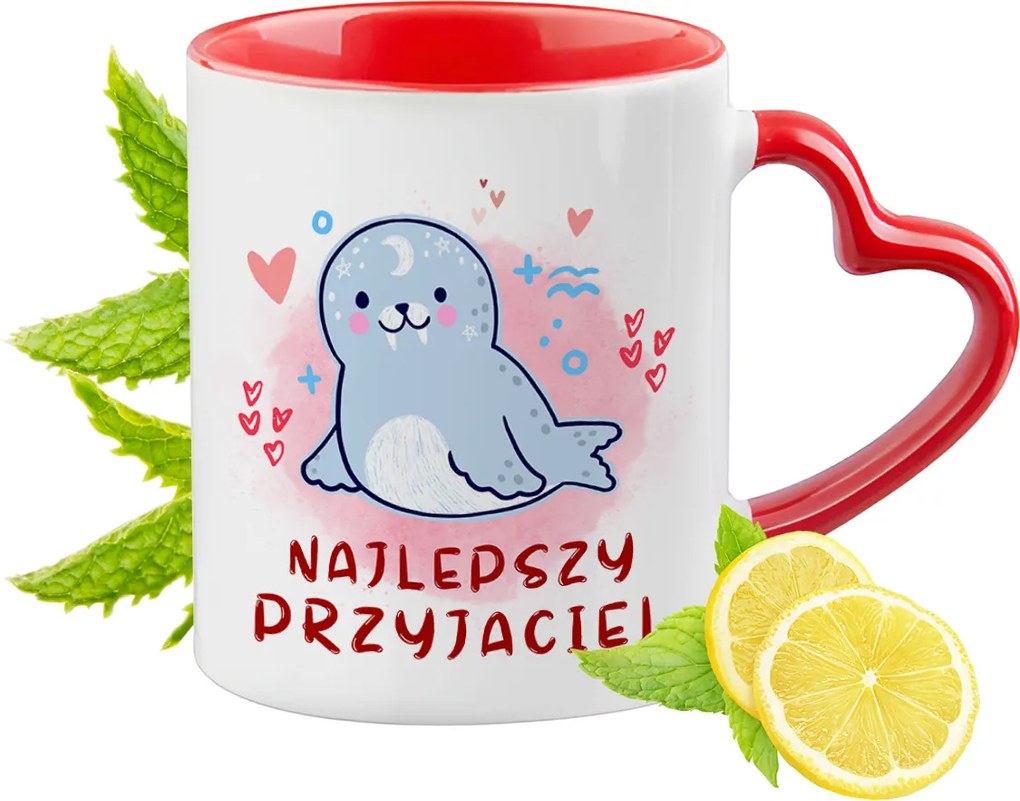 Fóka Bögre Piros Szív Alakú Füllel Ajándék