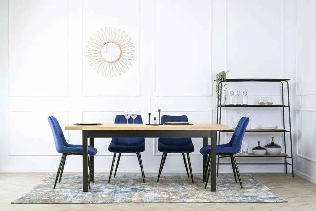 Étkezőszett HUGO asztal 160–230 cm + 4 RIO szék sötétkék